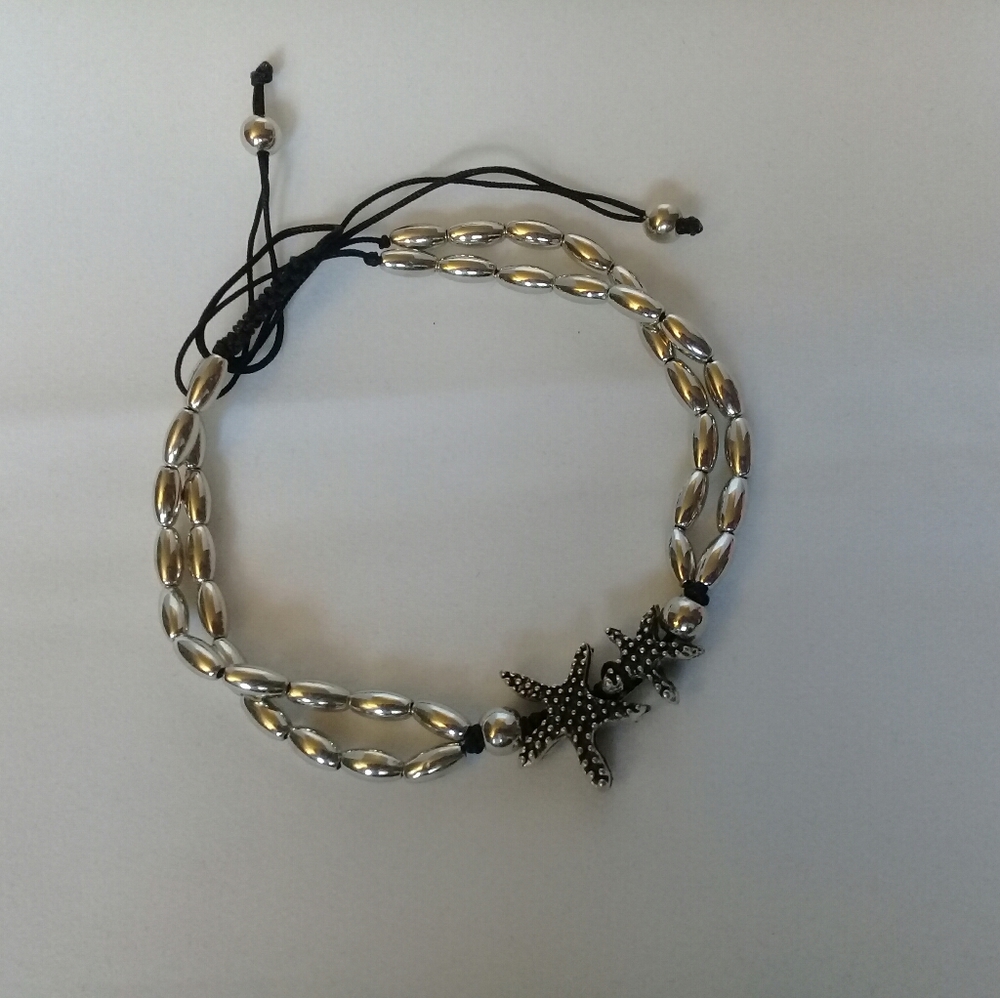Silver beaded starfish ankle bracelet